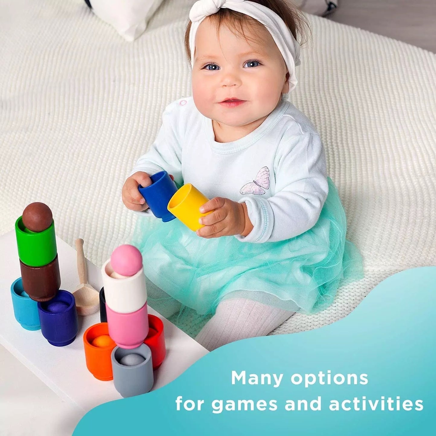 Montessori Wooden Cups & Balls Set – Color Sorting Toy for Toddlers