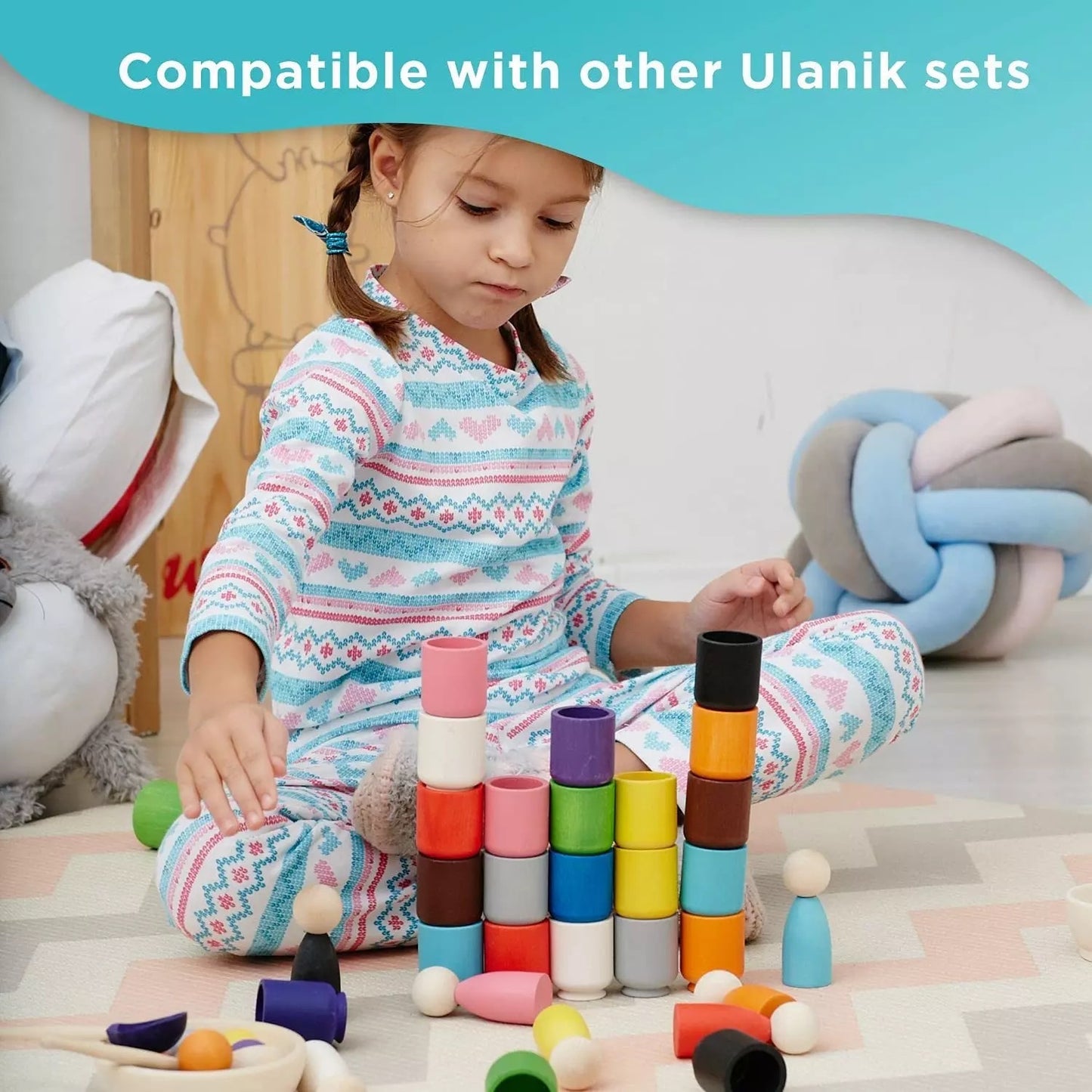Montessori Wooden Cups & Balls Set – Color Sorting Toy for Toddlers