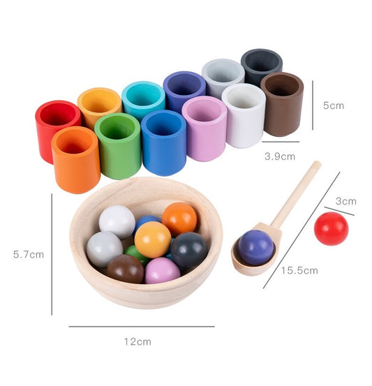 Montessori Wooden Cups & Balls Set – Color Sorting Toy for Toddlers