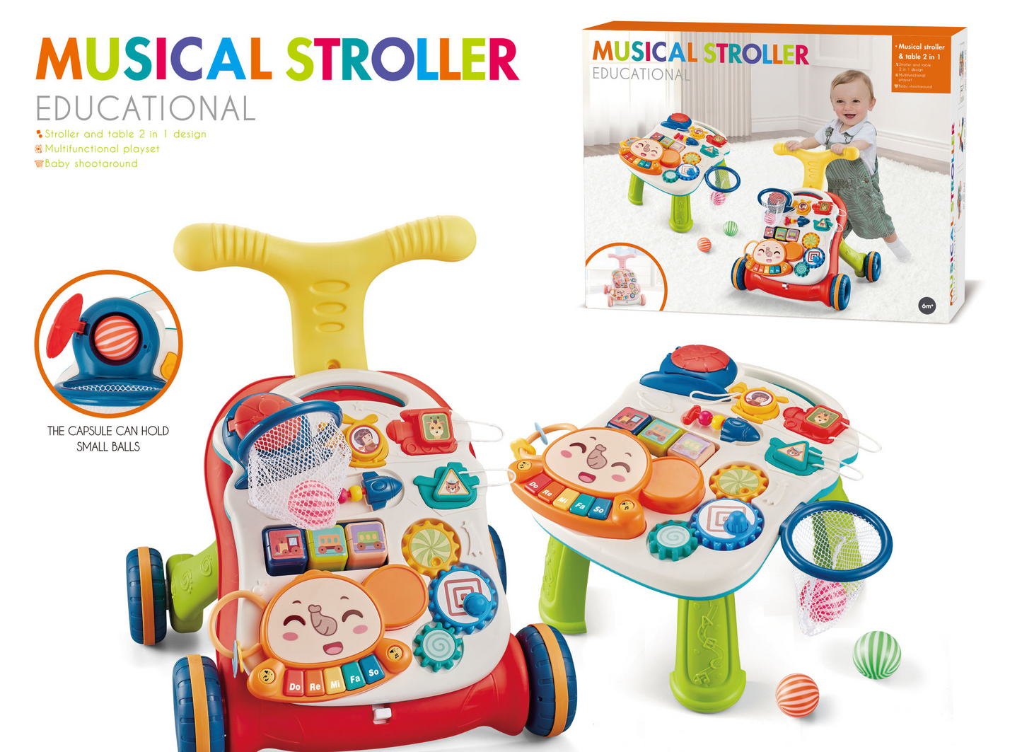 2-in-1 Sit-to-Stand Walker and Activity Table - Baby Walker Toy for Toddlers